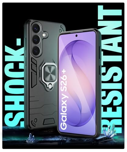 Image of WOW IMAGINE Shock Proof Back Case Mobile Cover for Samsung Galaxy S26 Plus 5G | Back Cover Case (Tough Armor | Hybrid PC + TPU | Ring Holder & in-Built Kickstand | Black)