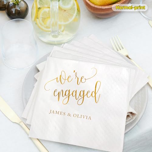 GODLOVER Wedding Personalized Printed Paper Napkins - Customized Wedding Napkins, We\'re Engaged Personalized Napkins, Gifts for Wedding, Engagement Party, Birthday, Christmas