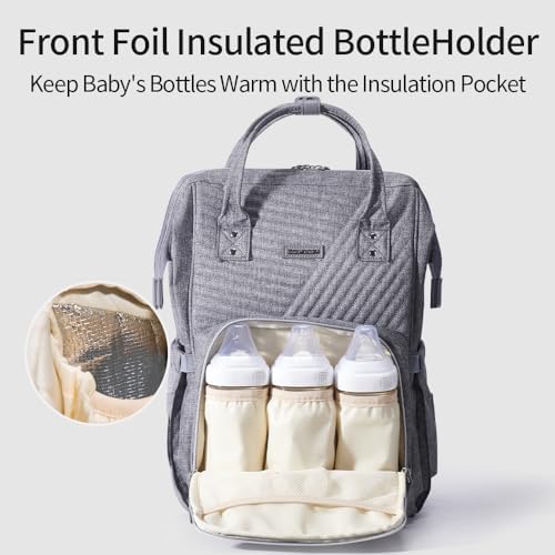Sunveno Bebek Bezi Çantası Sırt Çantası Anne Annelik Bezi Değiştirme Çantası Büyük Su Geçirmez Yalıtımlı Bez Bezi Çanta Sırt Çantası, Kapitone Gri - Görsel 4