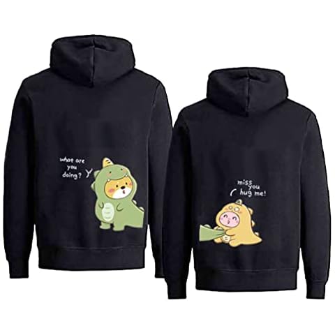Colevkie Matching Dinosaur Hoodie Sweatshirt for Anniversary Newlywed Cute His and Her hoodie Long Sleeves 1 Piece(Black-Women,L) Cover