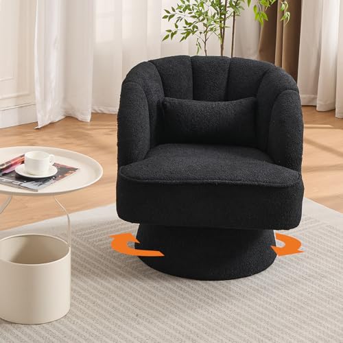 GarveeHome Modern Swivel Barrel Accent Chair, 360° Teddy Fabric Upholstered