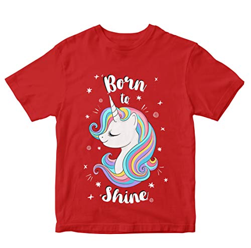 Image of Girls' T-Shirt Born to Shine Unicorn 100% Cotton Girl's T-Shirt Regular Fit