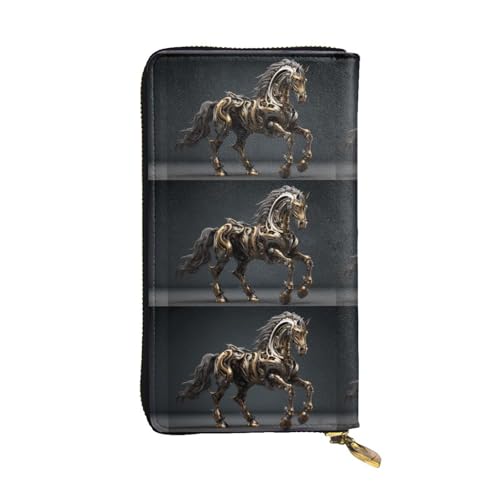 Portefeuille en cuir noir pour femme HYTTER avec motif cheval