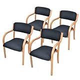 Fkstyle【立ち座り楽々 4脚セット】ダイニングチェア 肘付き 介護用 スタッキングチェア / 耐荷重150kg / 木製 レザー 北欧 おしゃれ イス いす リビングチェア 食卓椅子 組立簡単 JIS準拠試験済