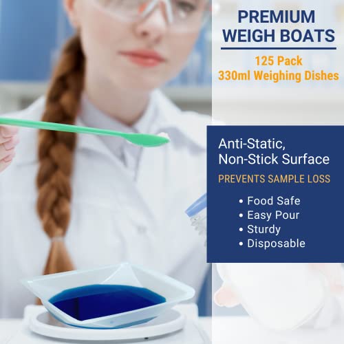 Pure Ponta Weigh Boats Large - 125 Pack 330Ml Plastic Disposable Trays For Scale, Square Weighing Dishes For Powder Weight, Epoxy, Crafts, Food Samples - Pour Boat Tray, Anti-Static Lab Dish Container #TOP1
