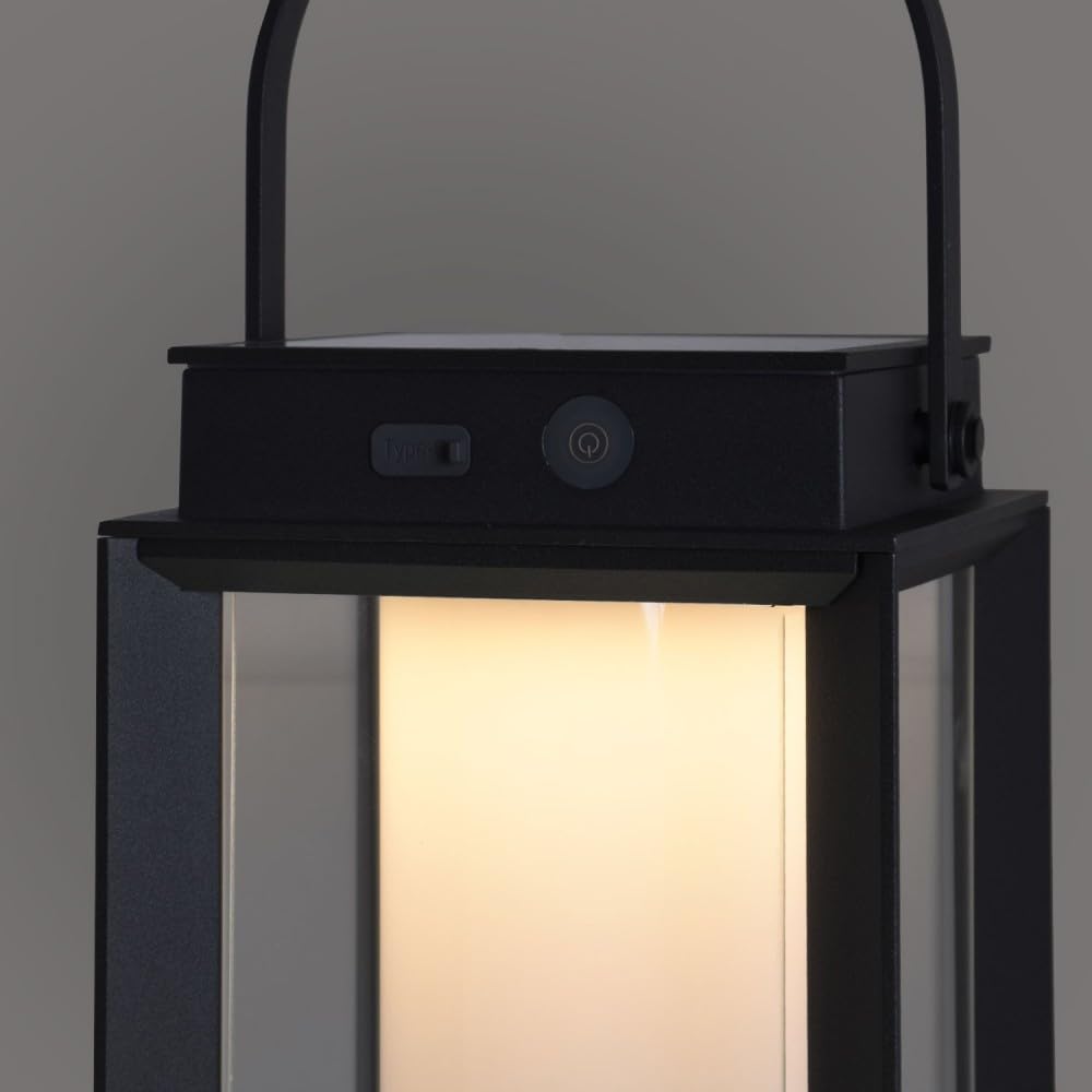 Sobremesa KAYLA con cargador y cable USB IP54 1x2W LED 200lm L.16xAn.16xAl.47cm Negro, c/panel solar