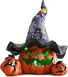 Hodao Halloween Pumpkin Decorations with Light Handmade Witch Hat Pumpkin Ornaments for Halloween Decor Fall Tabletop Pumpkin Outdoor Porch Decor (Blue)