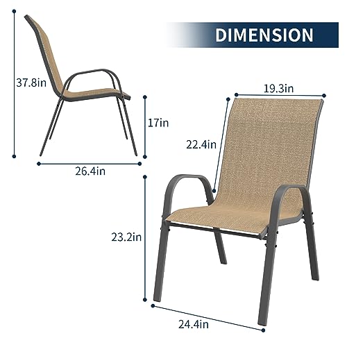 Image of Amopatio Patio Chairs Set of 8, Outdoor Stackable Dining Chairs for All Weather, Breathable Garden Outdoor Furniture for Backyard Deck,Khaki