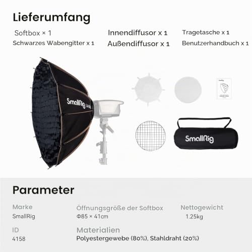 SMALLRIG LA-D85 Quick Release Parabolic Softbox 85cm / 33.5", Bowens Mount – Ansicht 7