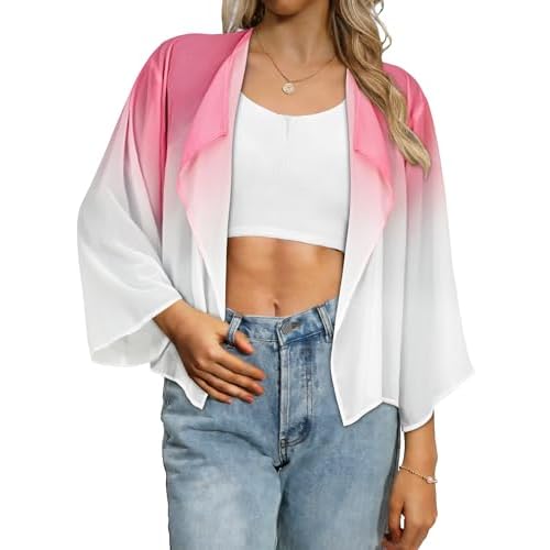 Womens Summer Tops Short Shrugs Kimono Cardigans Casual Chiffon Bolero Jackets 2026