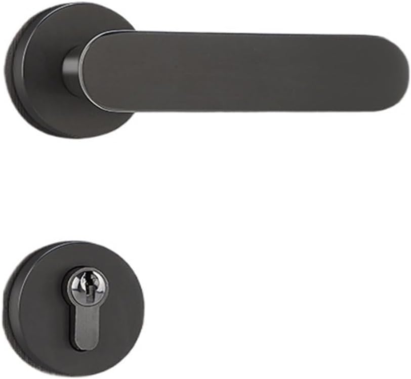 Indoor Split Lock Handle All Copper Bedroom Room Wooden Door Lock Rose Gold Magnetic Indoor Door Lock(Matte Black Magnetic)