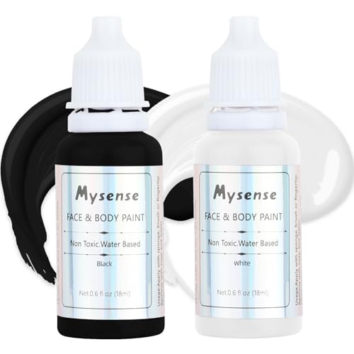 Mysense Black and White Face Body Paint Set,Water Based Washable Face Paint,Non-toxic Cream Body Paint for Halloween SFX Cosplay Clown Skull Zombie Vampire Makeup,0.6oz/pc
