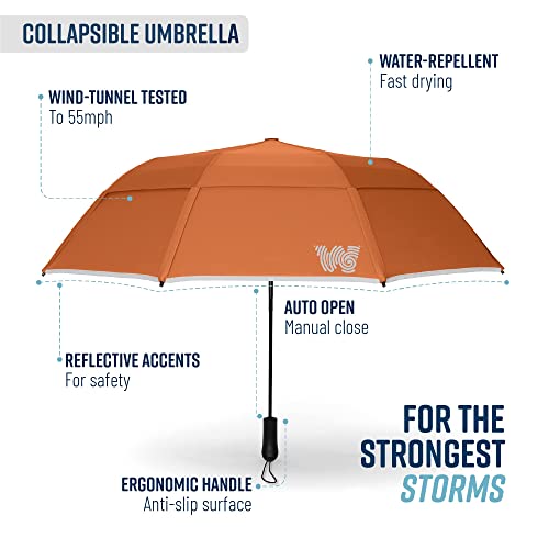 Weatherman Umbrella - Collapsible Umbrella - Windproof Umbrella Resists Up To 55 Mph Winds (Neon Orange) #TOP4