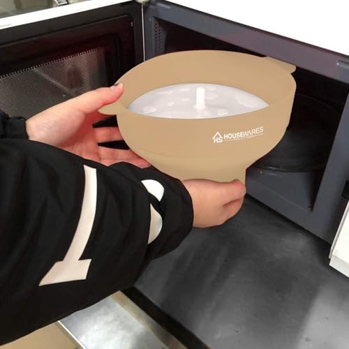 Image of Collapsible Silicone Microwave Hot Air Popcorn Popper Bowl With Lid and Handles (Tan)
