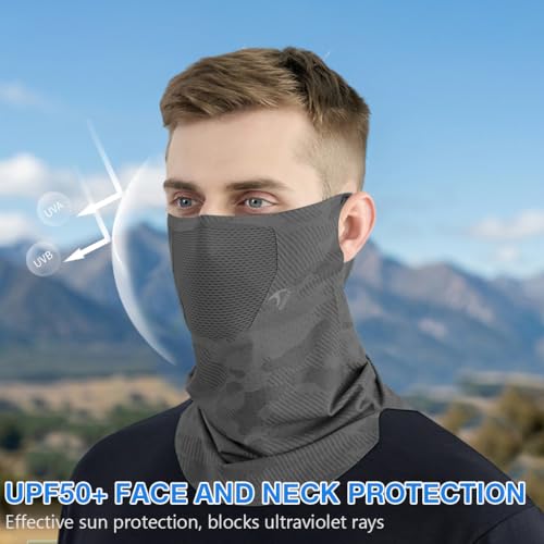Image of PROBEROS Sun Protection Face Mask for Bikers, Ice Silk UV Protection UPF 50+ Riding Face Mask Neck Cover, Ventilated Extended Face Cover with Ear Loops for Bike Riding, All Outdoor Sports-Grey