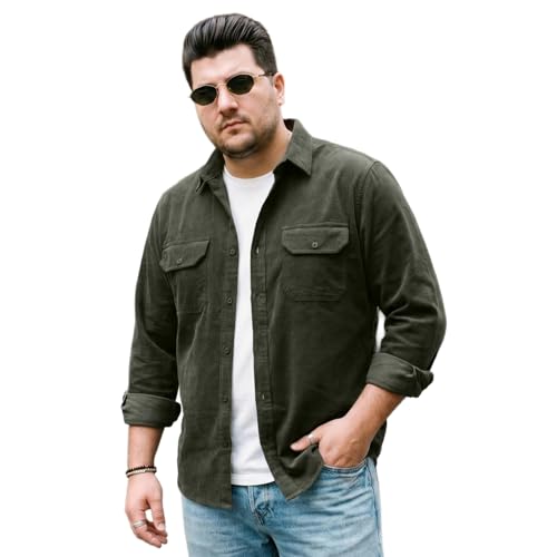Image of Urbano Plus Men's Corduroy Full Sleeve Regular Fit Solid Overshirt with Utility Pockets
