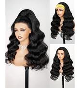 Arabella Glueless Human Hair Headband Wig Ponytail Extension Half Wig for Women Drawstring Ponyta...