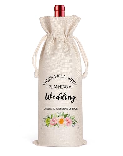 Wedding Wine Bag, Gift for Wedding Planning, Wedding Officiant, Wedding Host, Bride and Groom Wine Gift, Linen Wine Gift Bag