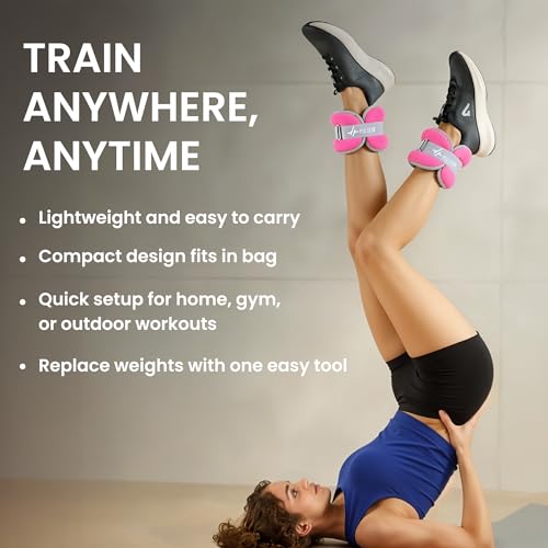 Image of PulseITWeightMax Adjustable Wrist & Ankle Weight Straps. Resistance Weight Bands with Secure Strap. Strength Training, Cardio, Rehab, Pilates & Physiotherapy- Unisex Fitness Gear Pink (2x1kg)