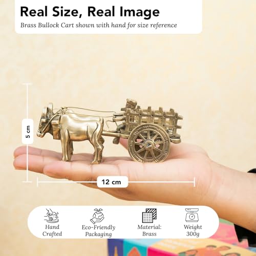 Image of Ekhasa 100% Pure Brass Bullock Cart with Gift Box | Decorative Showpiece for Home Decor New Home Item | Indian Souvenir Gift for Foreigners Housewarming Grah Pravesh Wedding Diwali Gift