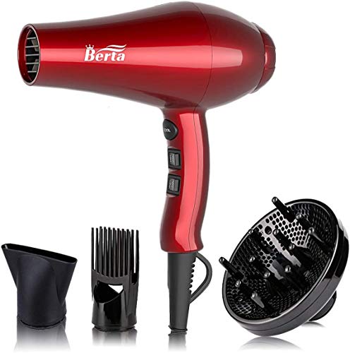 JINRI® 1875W Professional Salon Hair Dryer Ionic Infrared Blow Hair Dryer with Diffuser & Concentrator Attachments for Curly Hair, Black (Large)