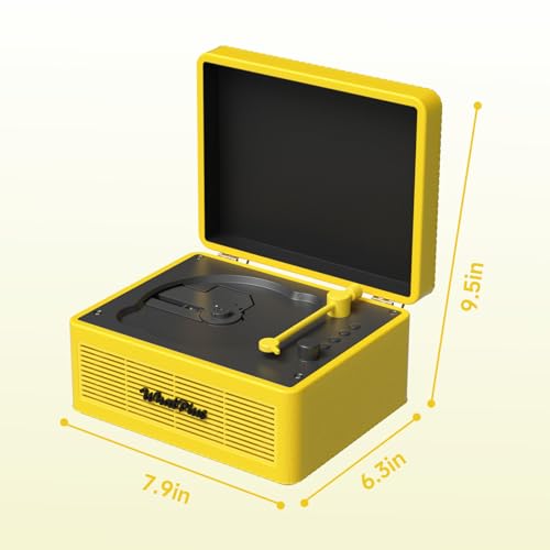 Image of CD Player with Bluetooth Speaker, High-Fidelity Sound, App-Controlled, Magnetic Display for Photos & Pins, Retro Desktop Music Player, Gift for Music Lovers (Black and Yellow)