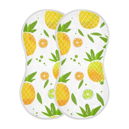 Muslin Burp Cloth for Baby 2PCS Vivid Pineapples Super Absorbent Burping Cloths, Bibs for Newborn Boys Girls