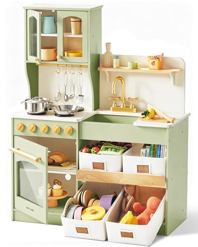 Tiny Land Wooden Play Kitchen for Kids –...