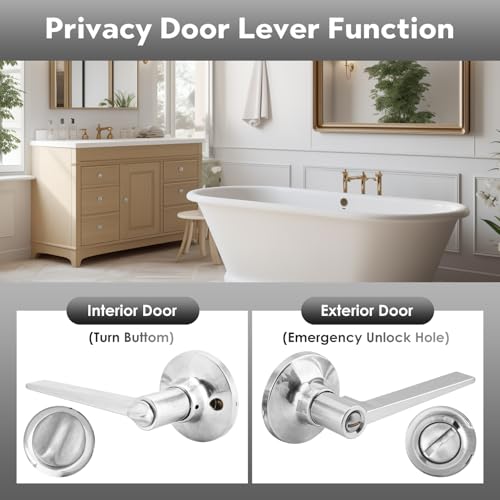 ANNFUZ Round Privacy Lever Door Handle Without Key,Keyless Door Lever Interior Lockset for Bedroom/Bathroom,Reversible for Left or Right Handed Door(Privacy, Satin Nickel) - Image 2