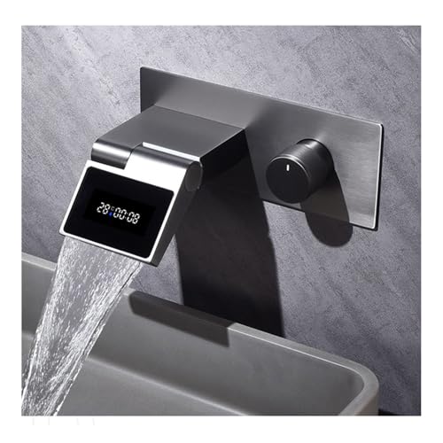 Robinet mural à affichage digital de température et jet cascade moderne pour lavabo