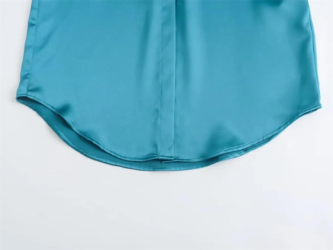 Dcvmvmn Camicie da donna in raso primavera e autunno camicie a maniche lunghe con bottoni camicie con colletto