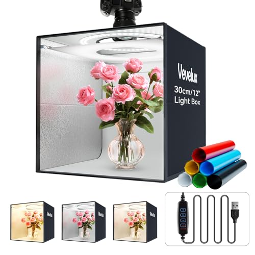 30cm Photo Studio Light Box Photography, 12x12 Professional Photo Booth Box with 120 LED Lights (CRI＞90), 3200-5600k Adjustable, 6 Color Backdrops & 1 Diffuser for Jewelry and Small Items Product