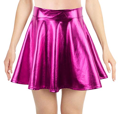 Simplicity Metallic Skirt Women's Ballet Dance Flared Holographic Skirt Skater Skirt, Rose