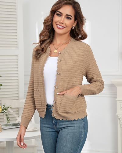 Image of ZAFUL Women's Cardigan Sweaters 2024 Casual Long Sleeve Open Front Button Down Tweed Knit Cardigans Fall Jackets Outerwear