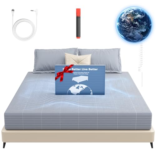 Grounding Sheets, 90% Organic Cotton+10% Pure Silver Fiber, Grounding Well Bed Sheets for Improved Sleep & Wellness, 15" Deep Pocket Grounded Sheets Fitted Earthing Sheets(Gray, King)