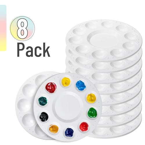 Image of Mr. Pen- Round Paint Tray Palettes, 8 Pack | Plastic White Palettes for Students, Kids, Paint Holder, DIY Craft Class, Painting