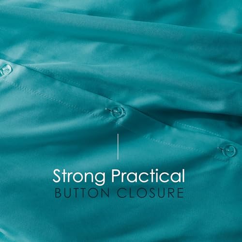 Image of Hearth & Harbor Teal Duvet Cover with Fitted Sheet Queen Size | 4 Piece Soft Double Brushed Bedding Set, Button Closure, 1 Duvet Cover 90x90 Inches, 1 Fitted Sheet, 2 Pillow Shams
