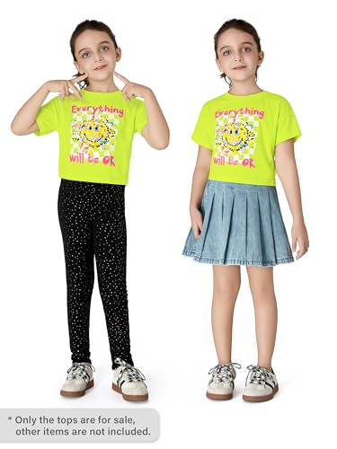 Stylish Graphics Bright Base Color - Cute Crop Top for Little & Big Girls - Summer T-Shirt Clothes Tween Size 6-183