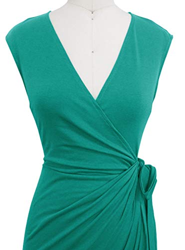 Image of Berydress Women's Vintage V-Neck Sheath Casual Party Work Faux Black Wrap Dress