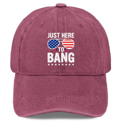 WHAUTVDR Just Here to Bangs Hat Men Fashion Baseball Cap Funny Gifts for Husband Wine Red