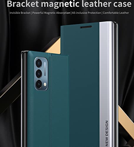 Ysnzaq Magnetic Kickstand Case For Oneplus Nord N200 5G 6.49", Ultra Slim Tpu Leather Shockproof Support Wireless Charging Flip Phone Cover For Oneplus Nord N200 5G Cx Green #TOP1