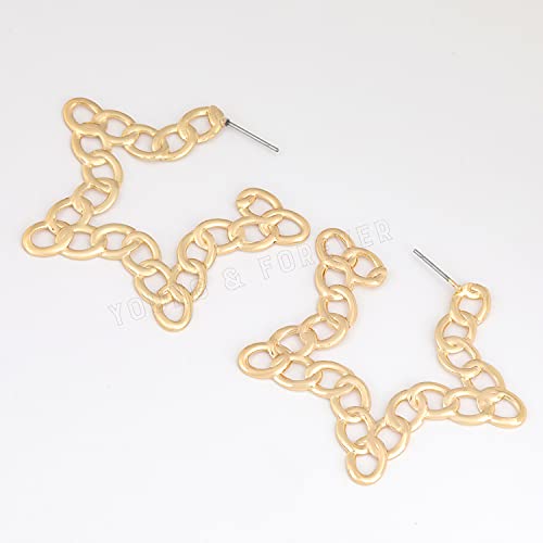Image of Young & Forever Gift Stainless Steel Gold Plated Curb Chain Hoop Earrings for Women Big Hoop Dangle Earring for Women Star Earrings Thin Geometric Hoop Earrings