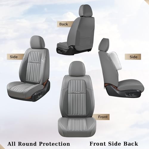 Image of Coverado Front Seat Covers, Car Seat Cover, Gray Seat Covers for Cars, 2PCS Car Seat Protector, Waterproof Faux Leather Car Seat Cushion, Luxury Seat Cushions, Auto Seat Covers Fit for Most Vehicles