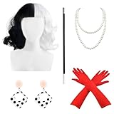 Collana di perle e orecchini maculati: la lunga collana di perle artificiali si abbina perfettamente a questa parrucca di Halloween in bianco e nero cosplay deville. Indossare la collana di perle con guanti rossi ti farà sembrare elegante e affascinante. Gli orecchini presentano anche elementi punti, che si abbinano al tema di questo costume da cosplay da donna deville in bianco e nero. Questa collana e orecchini sono entrambi stili casual, quindi sono adatti per l'uso quotidiano.