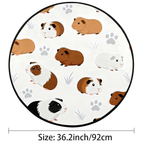 Tapis rond lavable 90 cm avec motif cochon d'Inde pour deco salon
