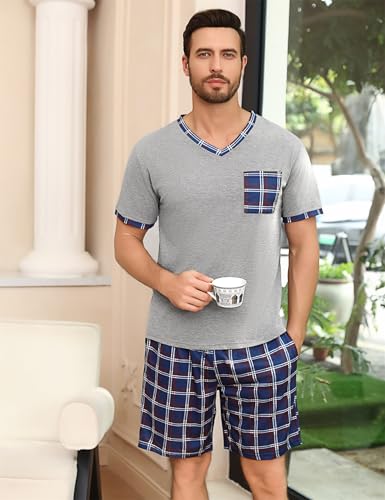 Marvmys Men's Short Sleeve Pajama Set Summer Pj Short Set 2 Pcs Loungewear Sleepwear with Pockets2