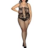 ZesiMor Plus Size Fishnet Bodysuit Bodystocking Lingerie for Women, Stripper Outfit Exotic Set Crotchless Lingerie Babydoll, Black