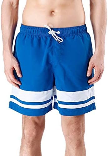 QRANSS Quick Drying Swim Trunks Men 7'' Beach Swimming Shorts Bathing Suit Striped Swimwear Board Shorts with Pockets