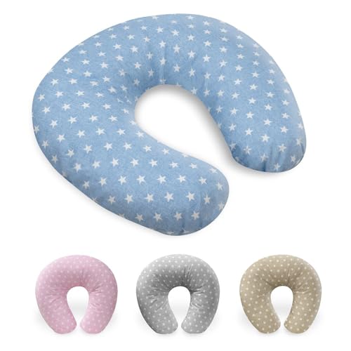 Interbaby Almohada Embarazada Algodón 55x55 cm, Relleno de Silicona | Cojin Lactancia Bebe Cómodo, Fácil Lavado, Versátil | Cojin Embarazada para Recientes y Futuras Mamás | Star Azul