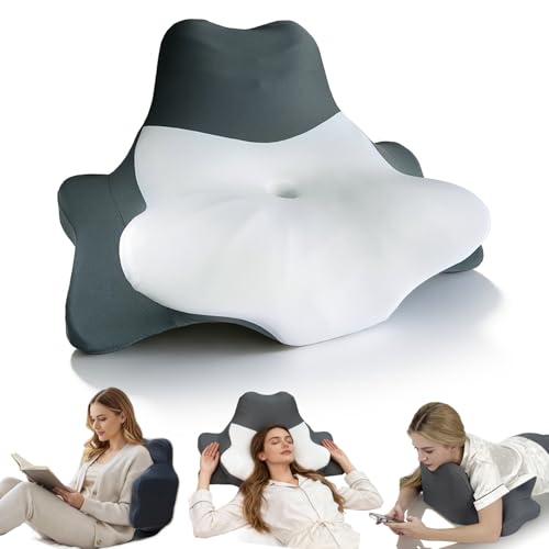 FATIVO Coussin de Lecture 2-en-1, Oreiller Ergonomique avec Hauteur Double 12/27 cm, Support Cervical pour Lire au Lit et Dormir sur Le Dos, Mousse à Mémoire...
